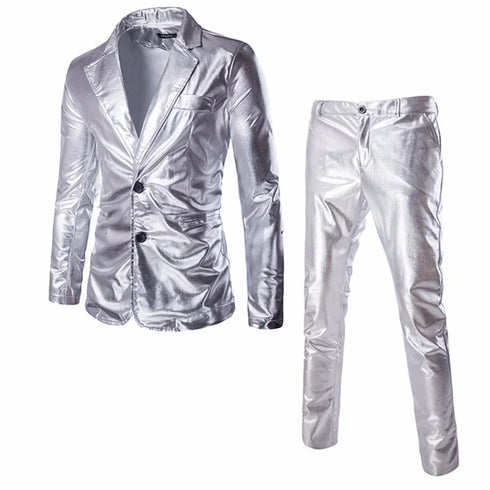 Shiny Slim Fit Men's 2-Piece Party Suit Set for Wedding and Prom